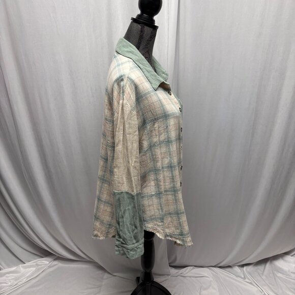 143 Story by Line Up Plaid Solid Colorblock Button-Up Shirt Womens Size Large - Picture 5 of 9